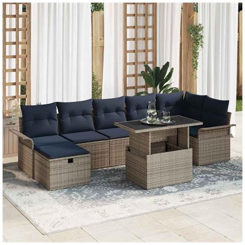 Set Divano da Giardino con cuscino 8 pcs Grigio Poly Rattan - Foto 2