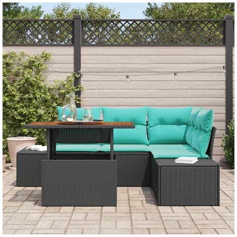 Set Divano da Giardino 5 pz 4-Numero di posti Nero polyrattan - Foto 10
