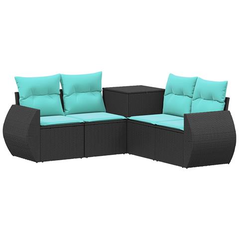 Set di divani 5 pz Nero e Blu Rattan sintetico e Acciaio - Foto 1