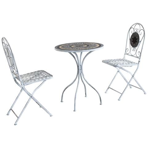 Set Tavolo Con 2 Sedie Stile Provenzale In Ferro Verniciato - Foto 2