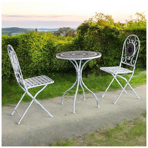 Set Tavolo Con 2 Sedie Stile Provenzale In Ferro Verniciato - Foto 4