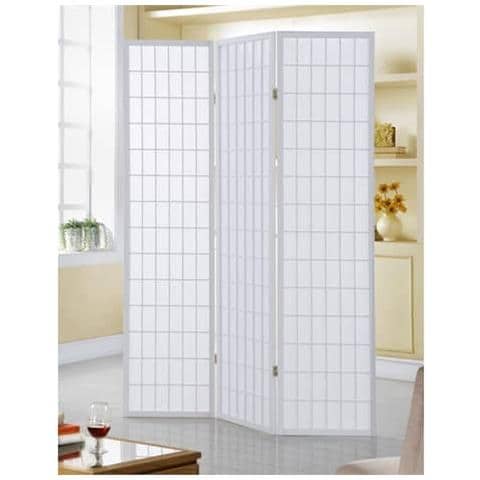 Paravento A 3 Ante In Legno E Carta Di Riso Bianco Ny1004-3 - Foto 1