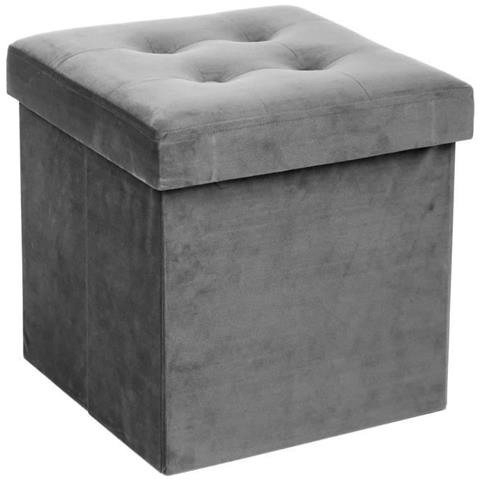 Pouf Pieghevole In Velluto Lisandre - Grigio - L 37,5 X P 37,5 X H 38,3 Cm - Foto 1