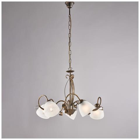 Iris - Plafoniera In Ferro Laccato Marrone Con Decoraz. Oro Antico 6 Luci - Ø79 X 67 - Bl169-pl6-br - Foto 2
