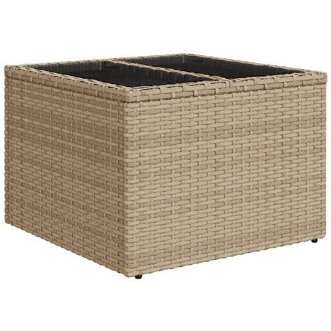 Tavolo Da Giardino Piano In Vetro Beige 55x55x37 Cm Polyrattan - Foto 2