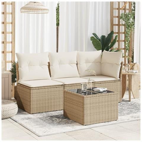 Tavolo Da Giardino Piano In Vetro Beige 55x55x37 Cm Polyrattan - Foto 3