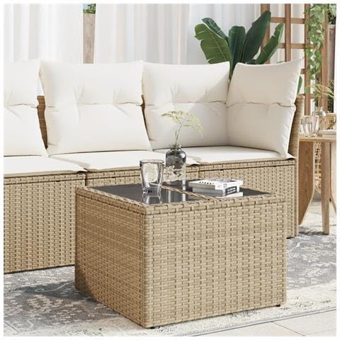 Tavolo Da Giardino Piano In Vetro Beige 55x55x37 Cm Polyrattan - Foto 1