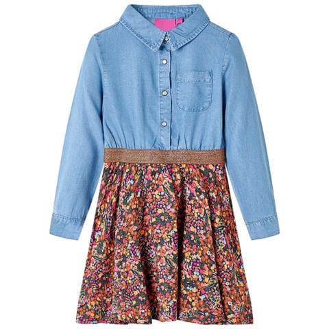 Abito Da Bambina A Maniche Lunghe Blu Marino E Blu Denim 104 - Foto 1