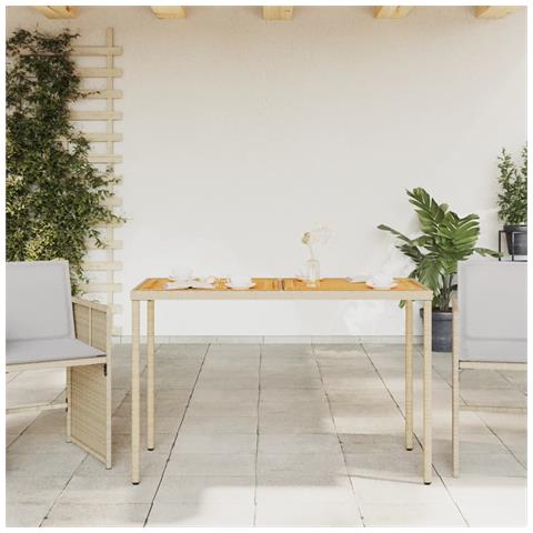 Tavolo Giardino Piano Legno Acacia Beige 115x54x74cm Polyrattan - Foto 3