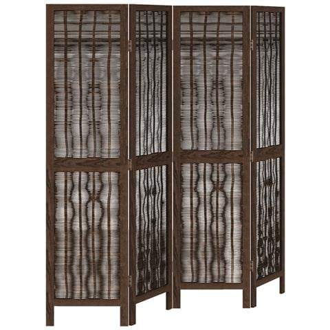 Divisorio Ambienti 4 Pannelli Marrone Scuro Massello Paulownia - Foto 2