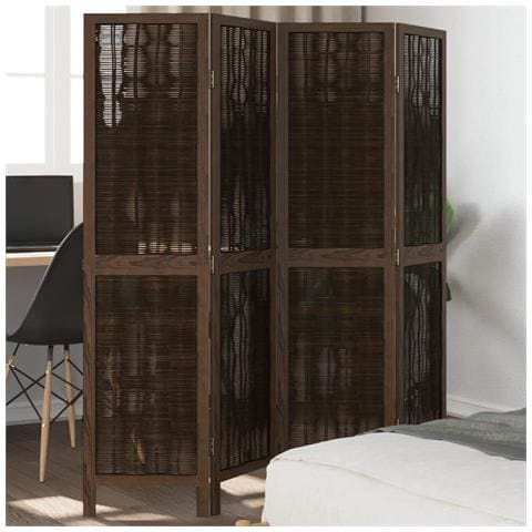 Divisorio Ambienti 4 Pannelli Marrone Scuro Massello Paulownia - Foto 1