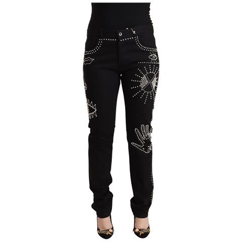 Jeans Slim Fit Decorati A Vita Media In Cotone Nero - W30 - Foto 1