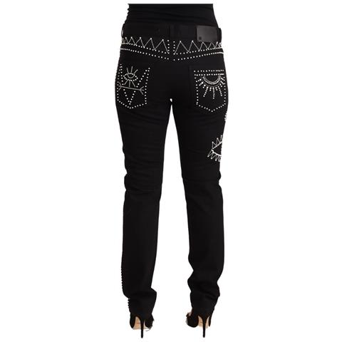 Jeans Slim Fit Decorati A Vita Media In Cotone Nero - W30 - Foto 3