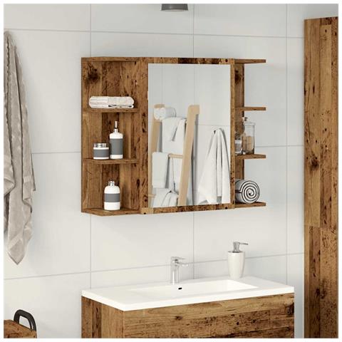 Mobile Bagno Con Specchio Legno Antico Legno Multistrato - Foto 3
