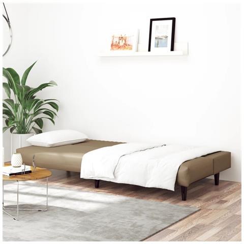 Divano Letto A 2 Posti Cappuccino In Similpelle - Foto 3