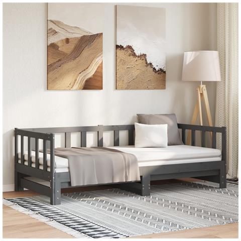 Lusso Casadino - Dormeuse Estraibile Grigia 2x(90x190) Cm Legno Massello Di Pino - Foto 8