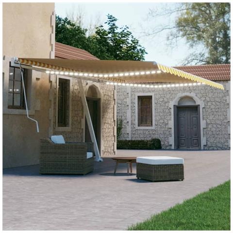 Lusso Casadino -  Tenda Da Sole Retrattile Manuale Led 500x300 Cm Gialla Bianca - Foto 8