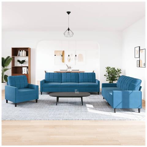 Set Di Divani 3 Pz Con Cuscini Blu In Velluto - Foto 2