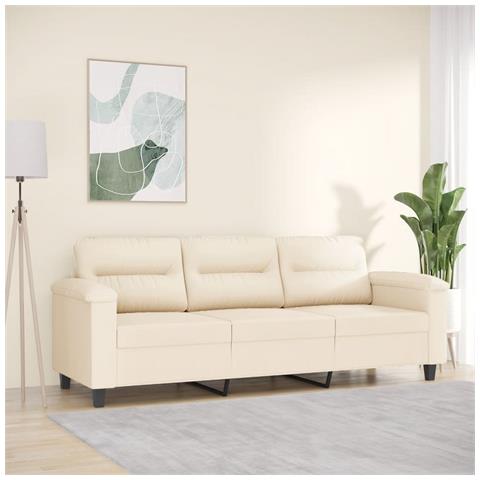 Divano a 3 Posti Beige 180 cm in Tessuto Microfibra - Foto 2