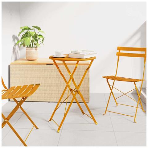 Tavolo Bistro Pieghevole Giallo Senape Ø50x71 cm Acciaio Verniciato a Polvere - Foto 2