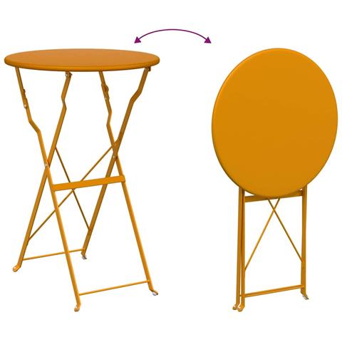 Tavolo Bistro Pieghevole Giallo Senape Ø50x71 cm Acciaio Verniciato a Polvere - Foto 9