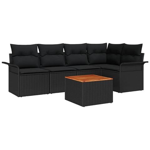 Set di Divani da Giardino 6 Pezzi con Cuscini Nero Polyrattan Acacia - Foto 1
