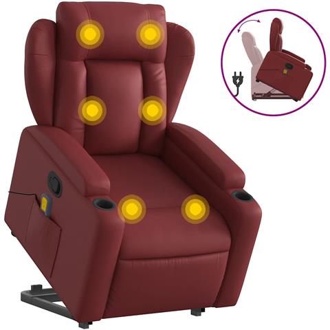 Poltrona Alzapersone Massaggi Reclinabile Rosso Vino Similpelle - Foto 1
