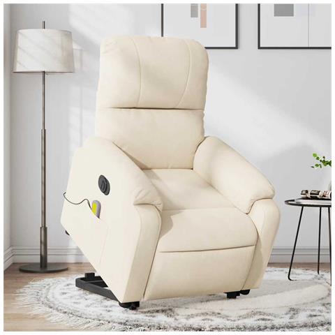 Poltrona a Rialzo Reclinabile Massaggiante Beige in Microfibra - Foto 2