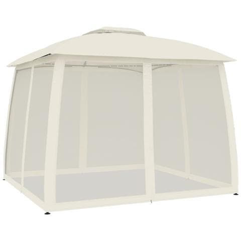 Gazebo con Tetto Doppio e Pareti Rete Crema 2,93x2,93 m Acciaio - Foto 1