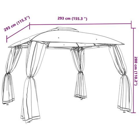 Gazebo con Tetto Doppio e Pareti Rete Crema 2,93x2,93 m Acciaio - Foto 9