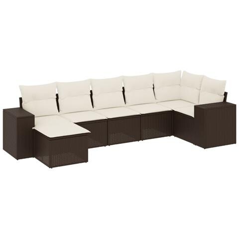 Set Divani da Giardino 7 pz con Cuscini Marrone in Polyrattan - Foto 1