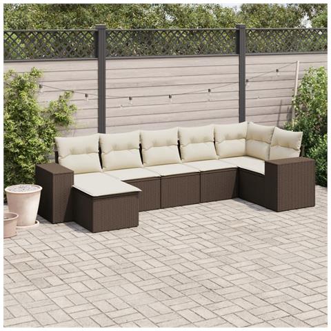 Set Divani da Giardino 7 pz con Cuscini Marrone in Polyrattan - Foto 2