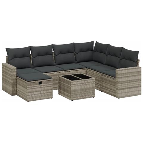 Set Divano da Giardino 8pz con Cuscini Grigio Chiaro Polyrattan - Foto 1