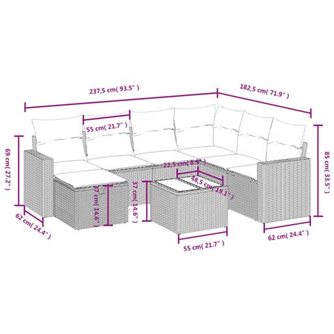 Set Divano da Giardino 8pz con Cuscini Grigio Chiaro Polyrattan - Foto 4