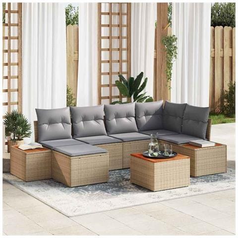 Set Divano da Giardino con cuscino 7 pcs beige e grigio chiaro - Foto 2