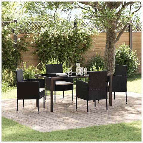 Set da Pranzo per Giardino con cuscino 5 pcs Nero Poly Rattan - Foto 2