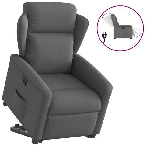 Poltrona Alzapersona Reclinabile Elettrica Grigio Scuro Tessuto - Foto 1