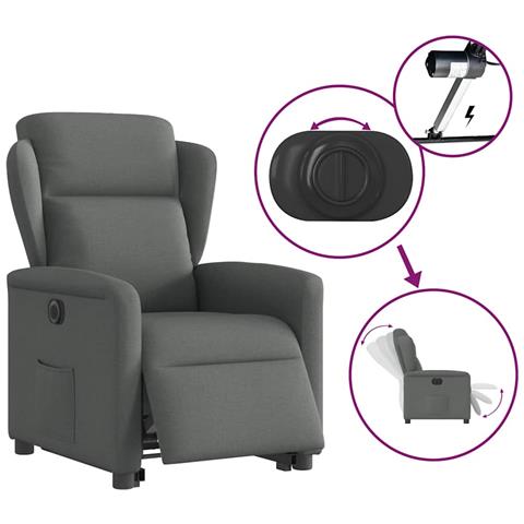Poltrona Alzapersona Reclinabile Elettrica Grigio Scuro Tessuto - Foto 9