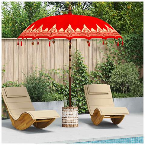 Parasol Balinese 260 Rosso 210-220 cm Cotone e legno massello - Foto 2