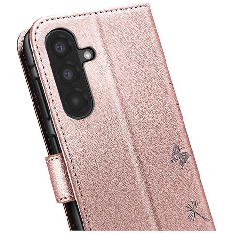Custodia A Portafoglio Per Galaxy A56 / A36 Premium Design Fiori Farfalla, Rosa Champagne - Foto 5