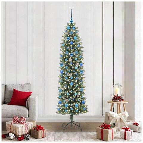 Albero di Natale Artificiale Sottile Verde e Bianco 210 cm - Foto 2