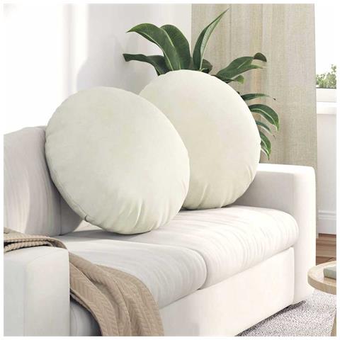 Cuscini per Seduta 2 pcs Crema Ø80 x 29 cm Velluto - Foto 2