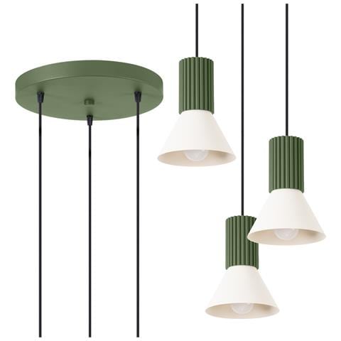 Lampada A Sospensione Estria 3p Beige /verde Oliva Sl. 1873 - Soppalco Lampada A Sospensione Beige /verde Oliva 120x30x30 Cm - Foto 1