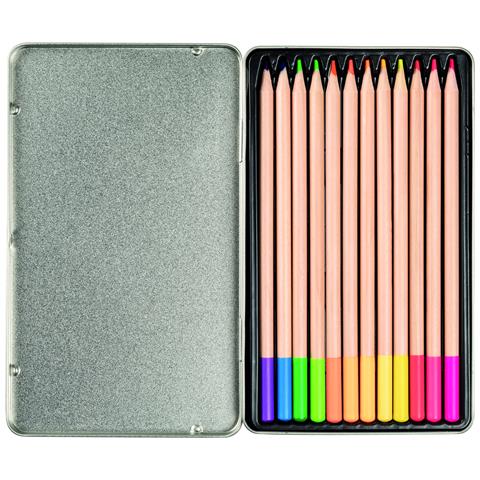 Matite Colorate In Legno Neon, Pimp And Create, 12 Pezzi In Scatola Metallica - Foto 1