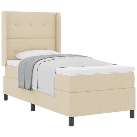 Letto a molle con materasso Crema 100 x 200 cm Tessuto - Foto 1
