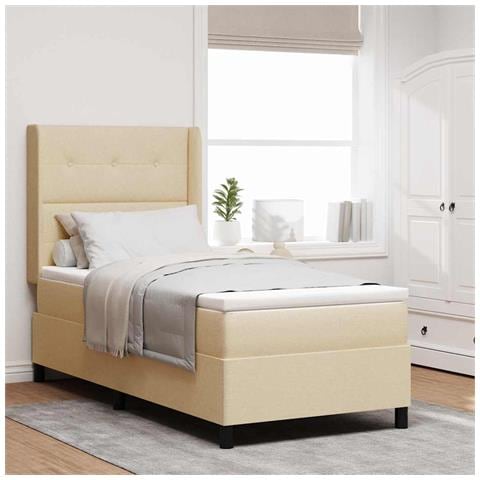 Letto a molle con materasso Crema 100 x 200 cm Tessuto - Foto 2