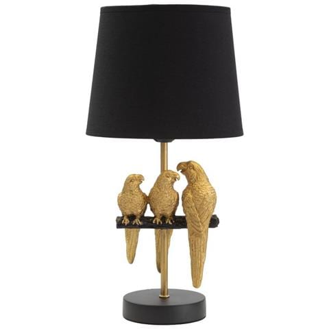 Lampada Da Comodino Pappagallo In Resina Dorata Con Paralume In Tessuto Nero - Foto 1