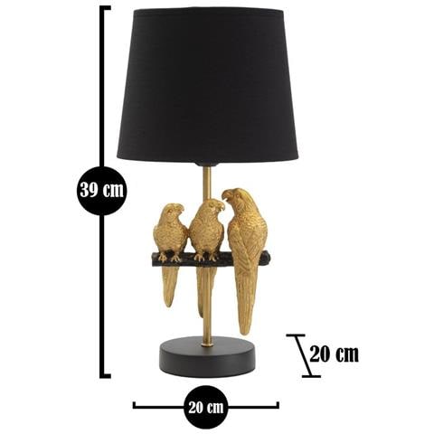 Lampada Da Comodino Pappagallo In Resina Dorata Con Paralume In Tessuto Nero - Foto 5