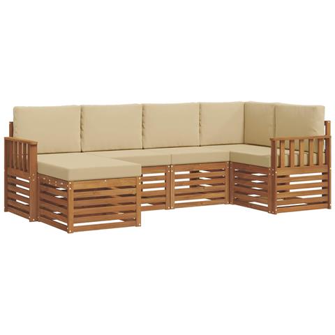 Set divani 6 pcs Naturale e Beige Legno di Acacia Massello - Foto 1
