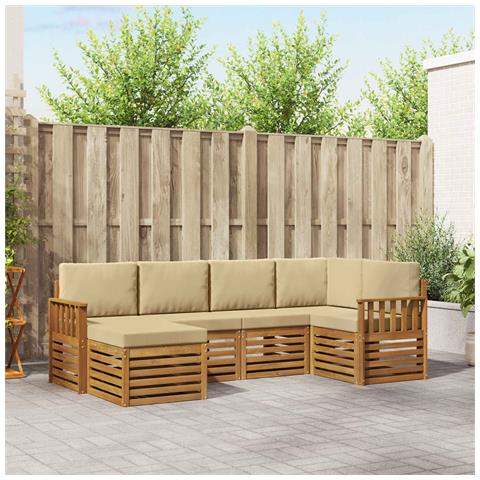 Set divani 6 pcs Naturale e Beige Legno di Acacia Massello - Foto 2